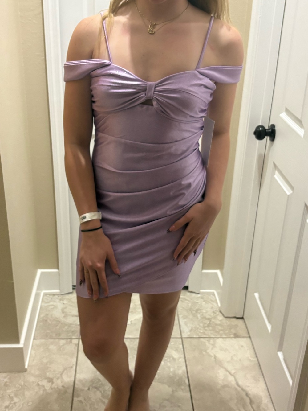 Honey and Rosie Lavender Off-Shoulder Bodycon Mini Dress